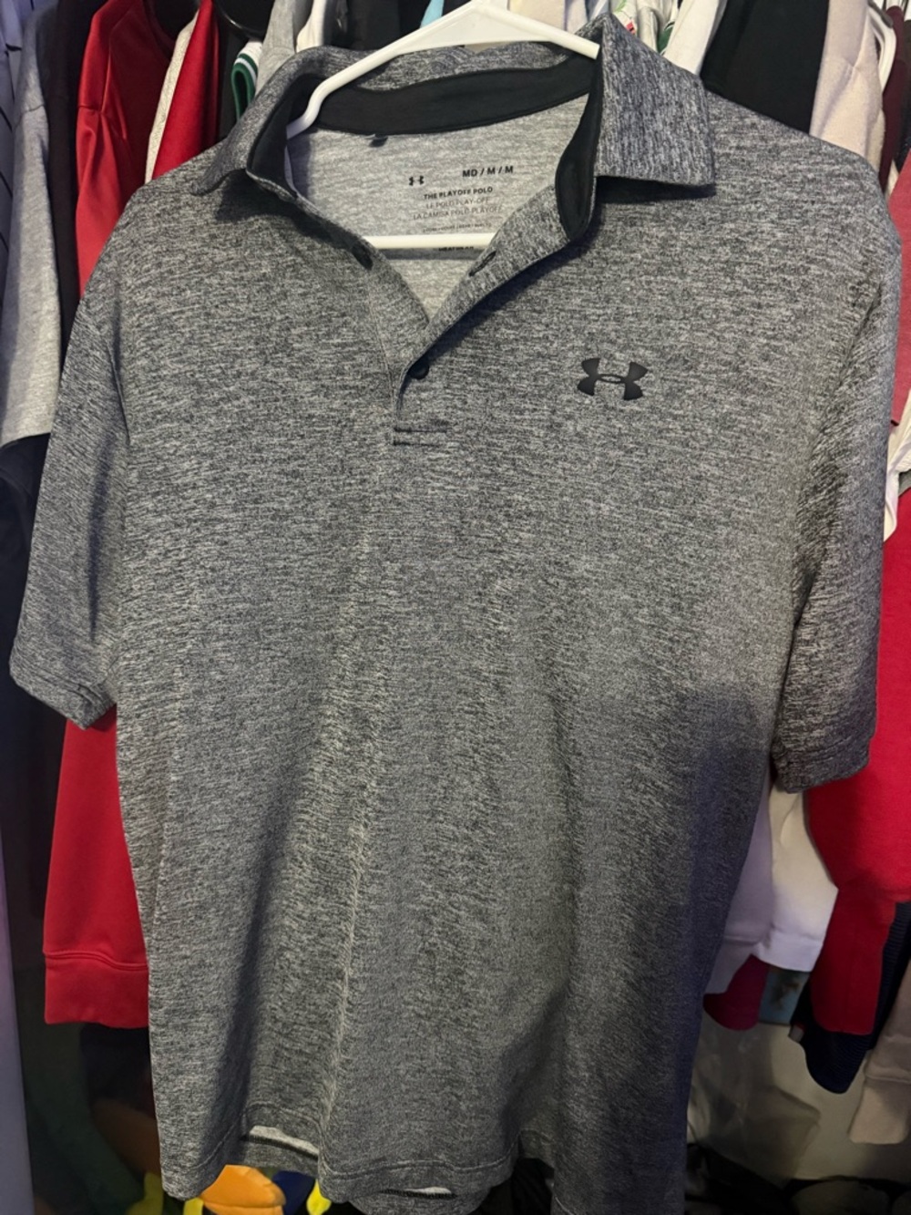 Under Armour Men's Heather Gray playoff Polo Shirt Medium